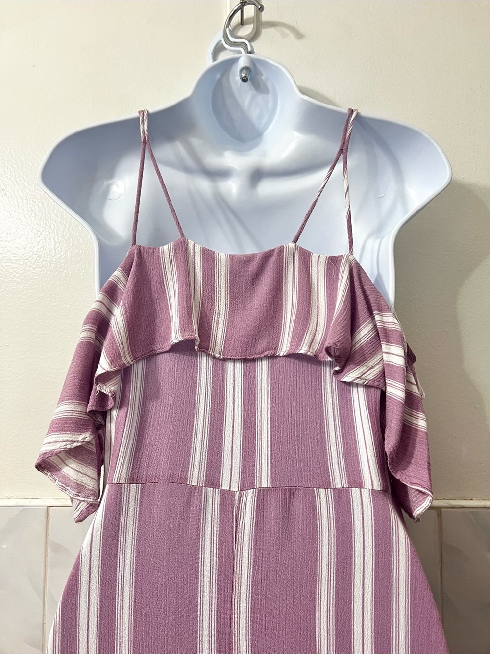 Angie Cold Shoulder Handkerchief Stripe Midi Dress M Cottage Festival Boho Beach - Picture 7 of 11